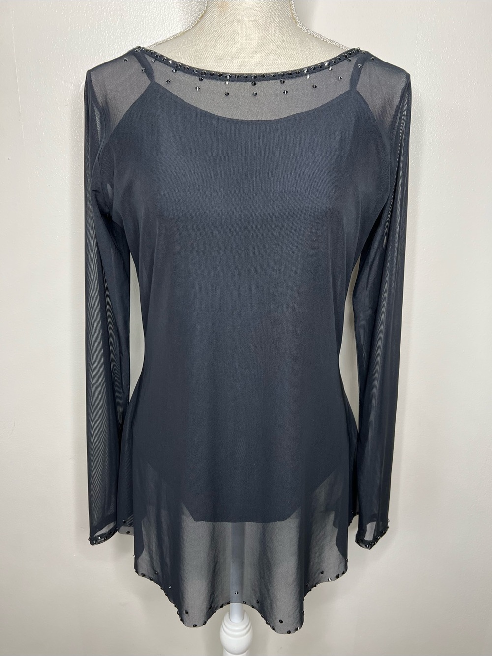 🖤 Semi-Custom AL Mesh Boatneck Mini Overdress Dance Costume w/ Low-Back Leotard🖤